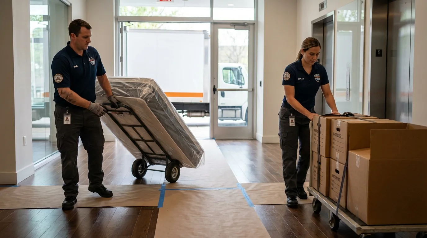 Professional apartment movers loading elevator in Berlin, PA